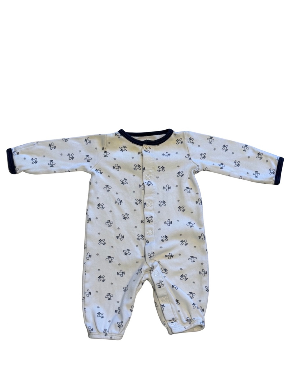 Carter's Cream Footed One-Piece with Navy Trim and Airplane Print
